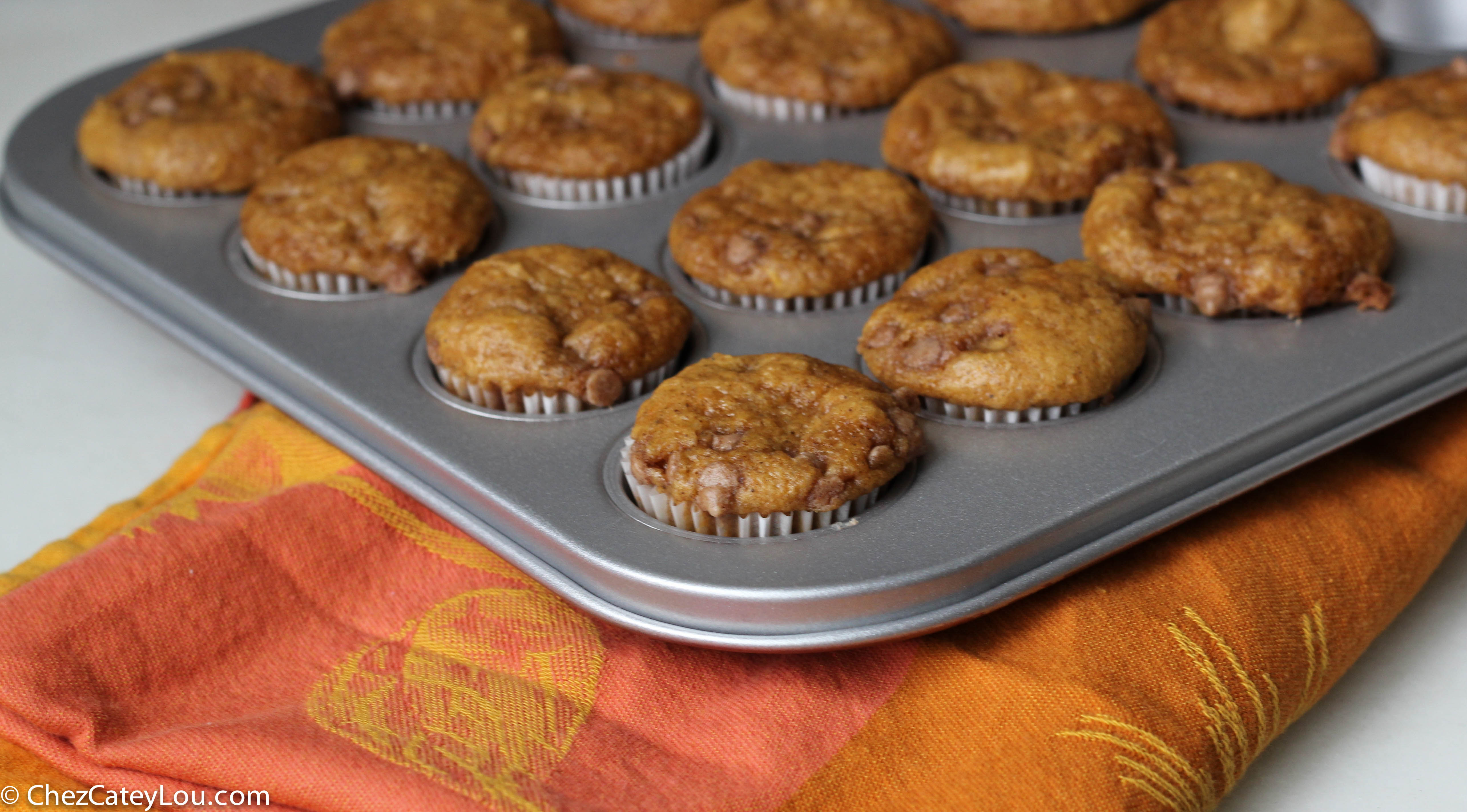 Mini Pumpkin Muffins with Cinnamon Chips | ChezCateyLou.com